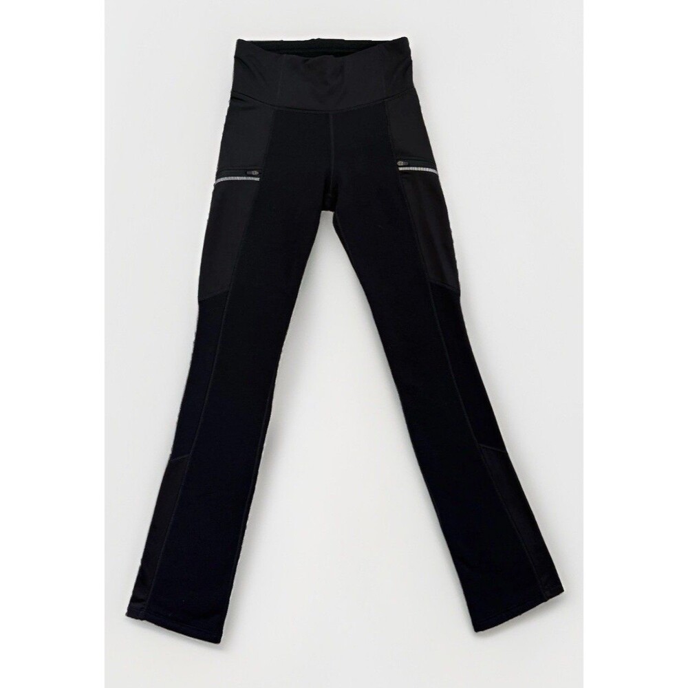 Athleta Polartec Powerlift Pants Womens Small Tall Black Fleece Bootcut Zip